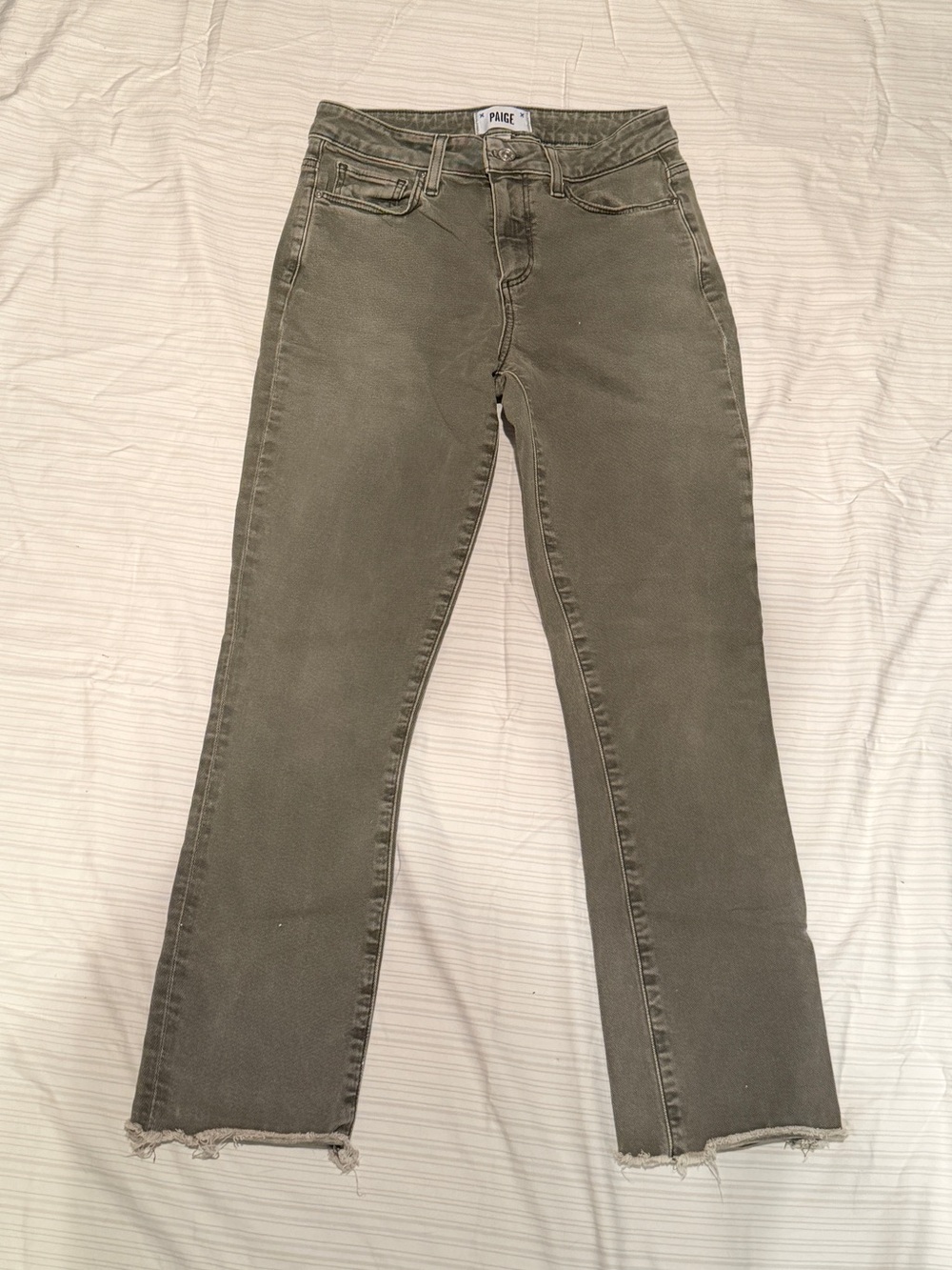 Paige Olive Faded Wash Straight Distressed Jeans size 26